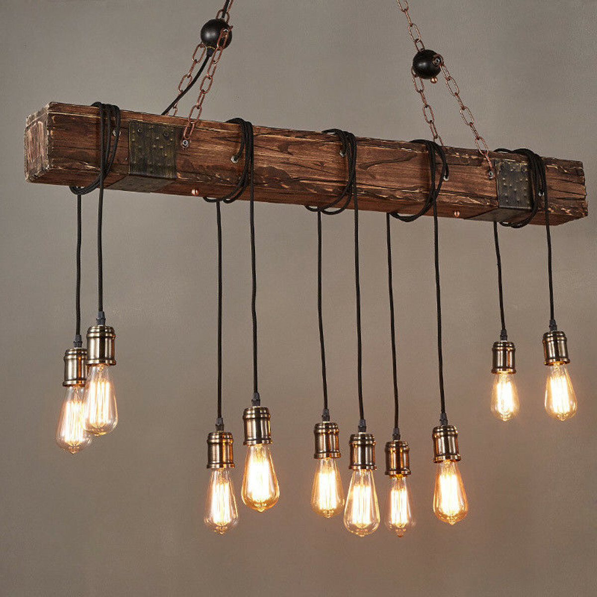 10 Lights Pendant Retro Farmhouse Wood Beam Island Hanging Bar