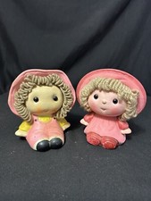 2 Vintage Ceramic Little Girls With Bonnet Piggy Banks