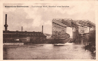 AK Wesermünde Geestemünde Tecklenborg Werft Stapellauf eines Dampfer  (Nr. 1924)