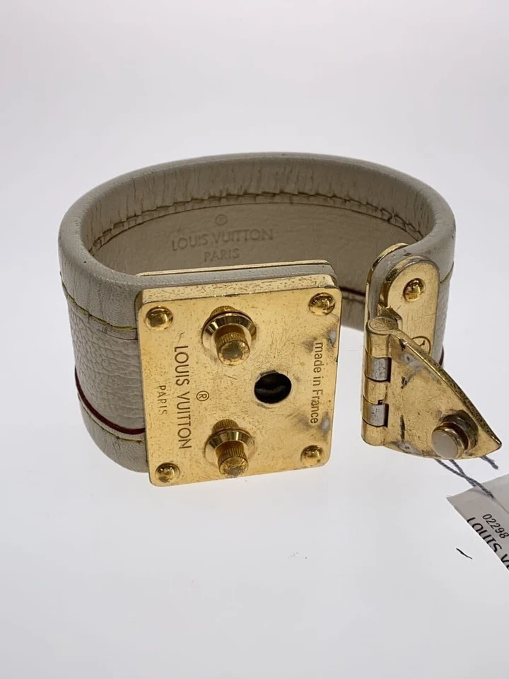 Brazalete LOUIS VUITTON Latón Les Serreur Cuero Crema Para Mujer M92632 NOBOX Foto 4 de 4