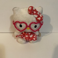 Ty Beanie Babies Sanrio Hello Kitty 6" Plush Pink Glasses  Dress with Hearts