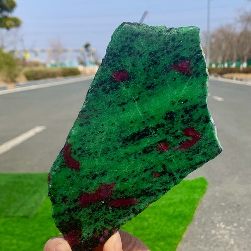 191G Natural green Ruby zoisite (anylite) slice crystal slab sample Healing - Picture 6 of 24