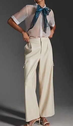 Anthropologie x Avec Les Filles Faux Leather Wide-Leg Pants Ivory Large - Picture 1 of 10