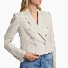 NEW, Veronica Beard Nevis Check Linen Jacket in Oatmeal-Size 8 SJ1762