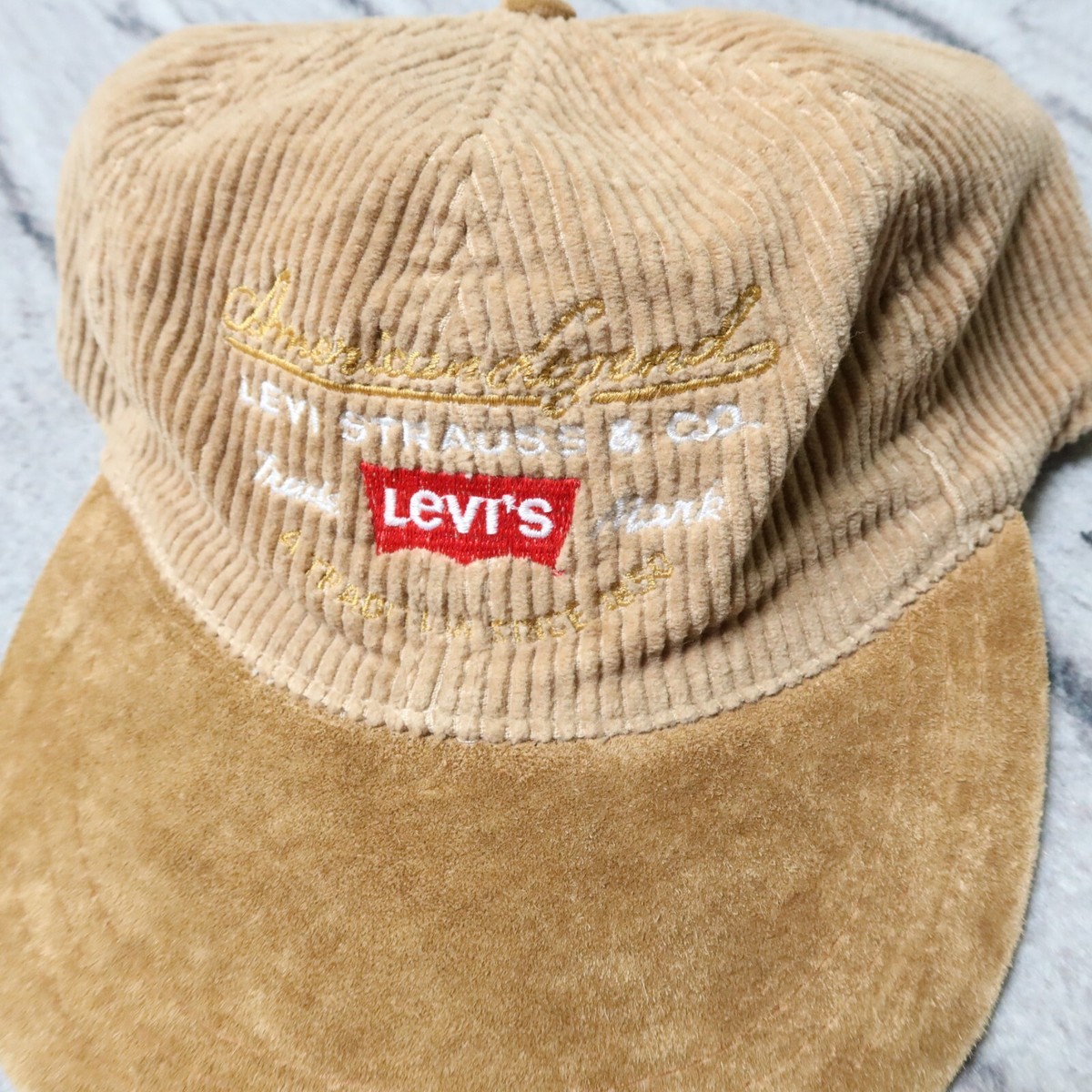 Vintage Levis Corduroy Suede Strapback Hat Cap Adjustable  display picture 3