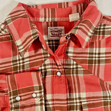 Levi's Western Pearl Snap Rodeo Red Tag Shirt Plaid Red L