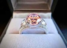 2Ct Oval Lab Created Pink Sapphire Halo Engagement Ring 14K White Gold Plated