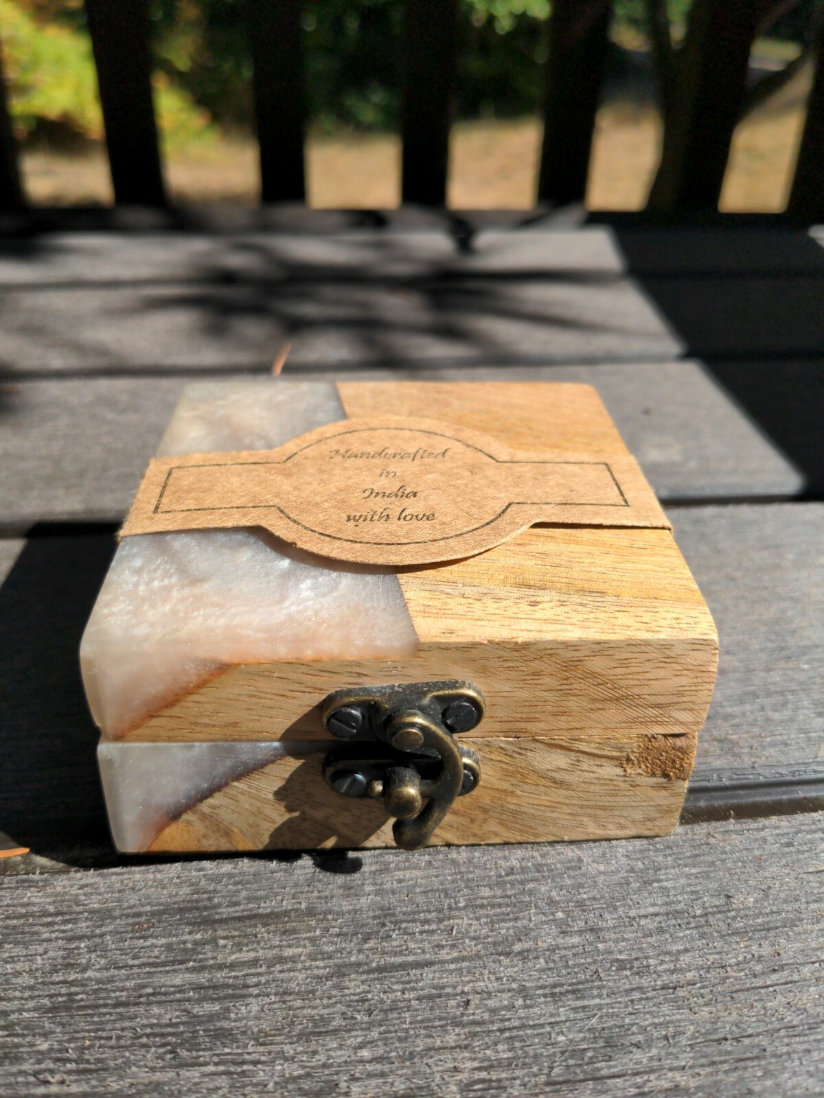 Small decorative wood and resin box handmade in India ring box
