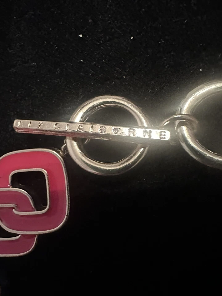 Collar y pulsera Liz Claiborne llamativos esmalte rosa cadena oro palanca Foto 2 de 4