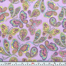 Floral Butterflies on Purple Unbranded Cotton Fabric by the HALF YARD 18" x 43"