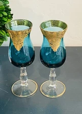 vintage interglass hand painted 24k accent Italian Glasses Set 2