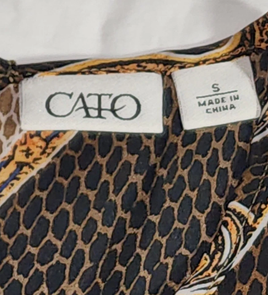 Cato Top 女式小号棕色动物印花 3/4 袖圆领衬衫 — 第 4/4 张图片