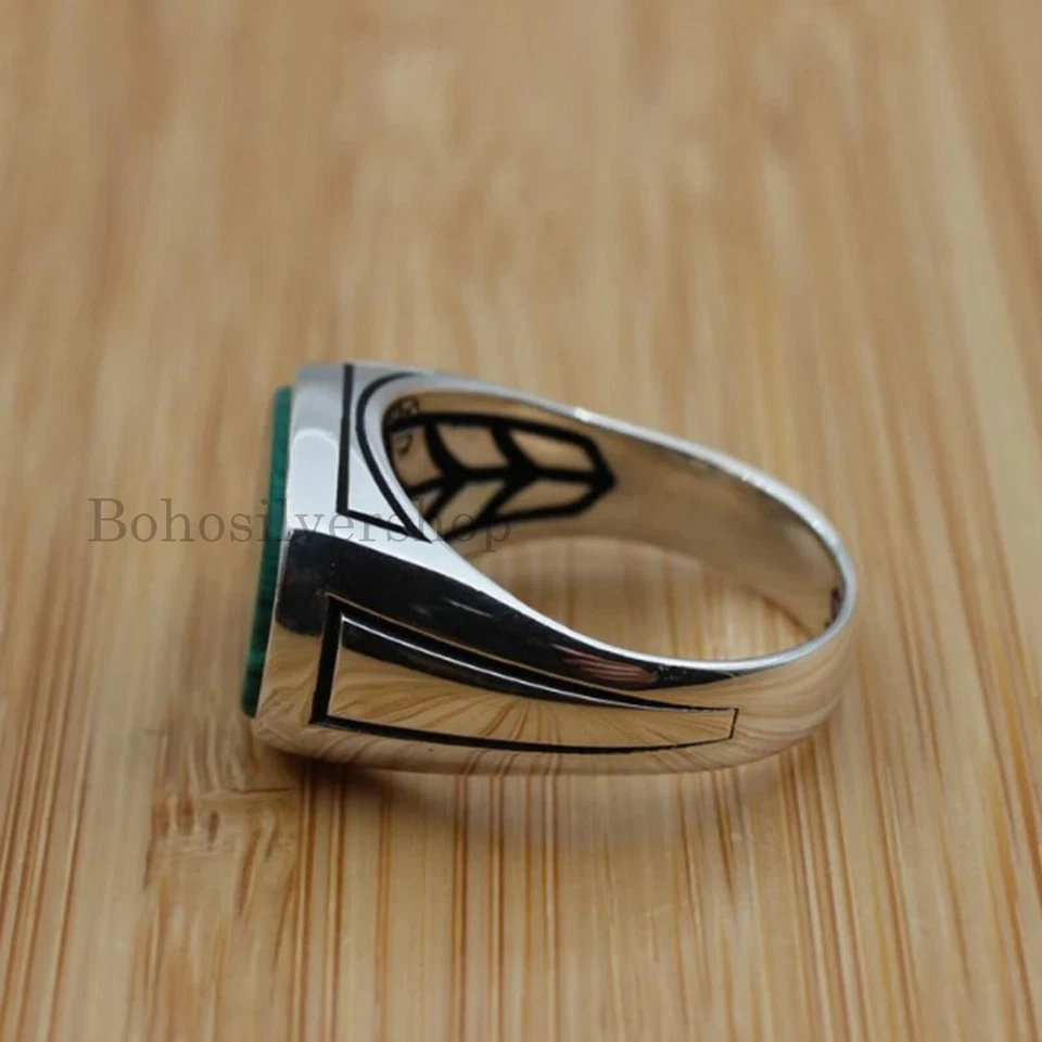 Anillo de malaquita turca para hombre de plata de ley 925 hecho a mano piedra regalo para él #395 Foto 2 de 4