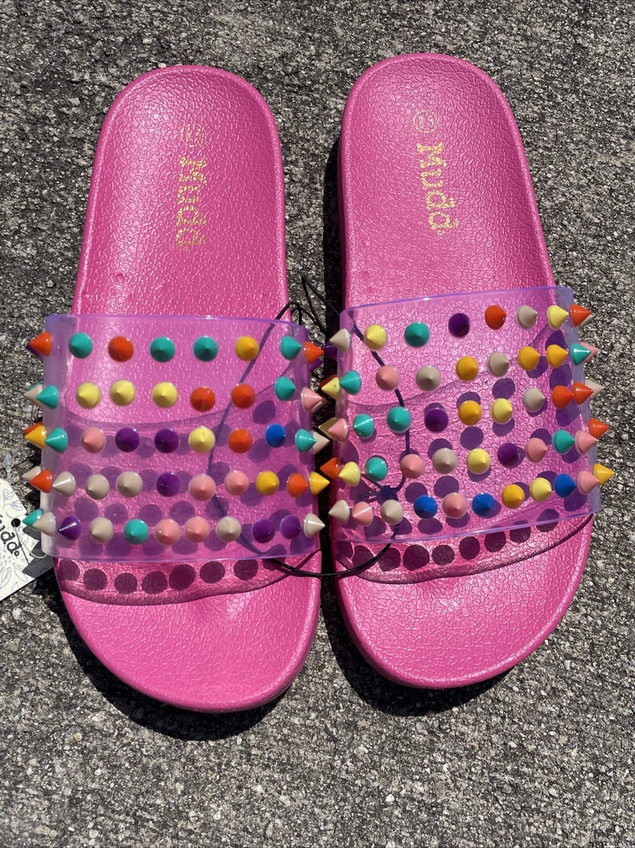 MUDD New Hot Pink Fuchsia Rainbow Gothic Spike Sandals Womens Sz