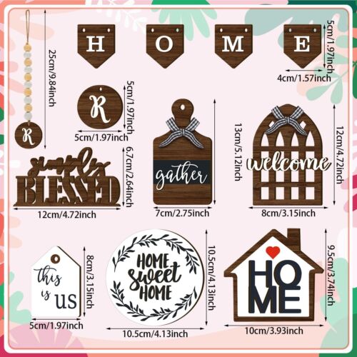 Yalikop 11 Pieces Farmhouse Tiered Tray Decor Home Wood Sign Rustic Simply Bl... - Picture 3 of 6