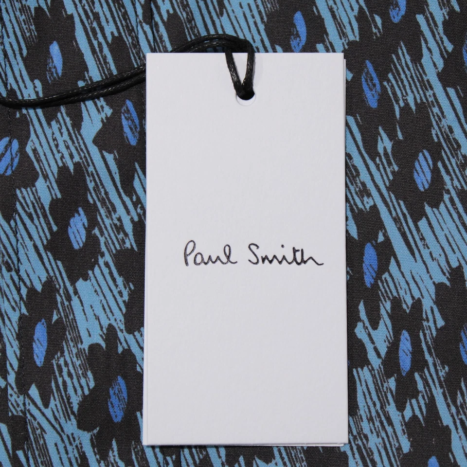 Paul Smith 全新带标签正装衬衫 15 码蓝色/黑色抽象花卉 100% 棉 — 第 2/4 张图片