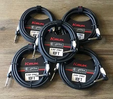 NEW 5-Pack Kirlin 10 ft Patch Cable 1/4" Straight To 1/4" Right Angle  Free Tie!