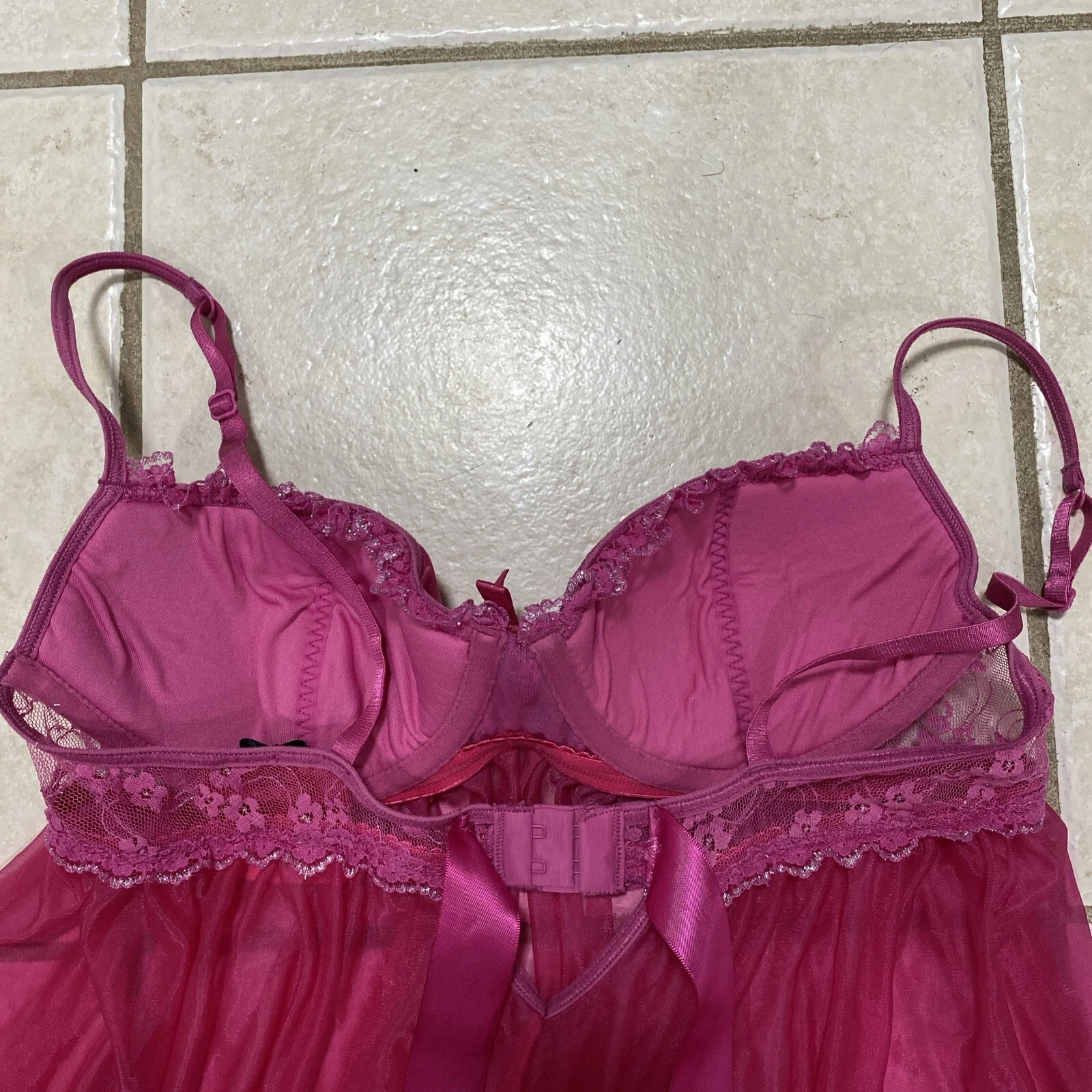 UNDERCOVER Abito top vintage sexy little thing di Victoria Secret bambola bambino in rete pizzo rosa