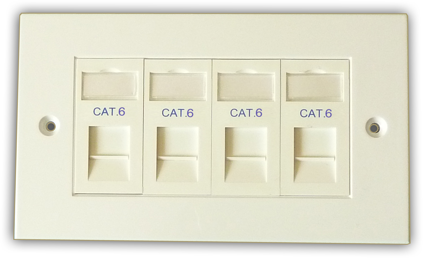 4 Way Quad LAN RJ45 Data Gigabit Ethernet Network Faceplate & Cat 6 Modules