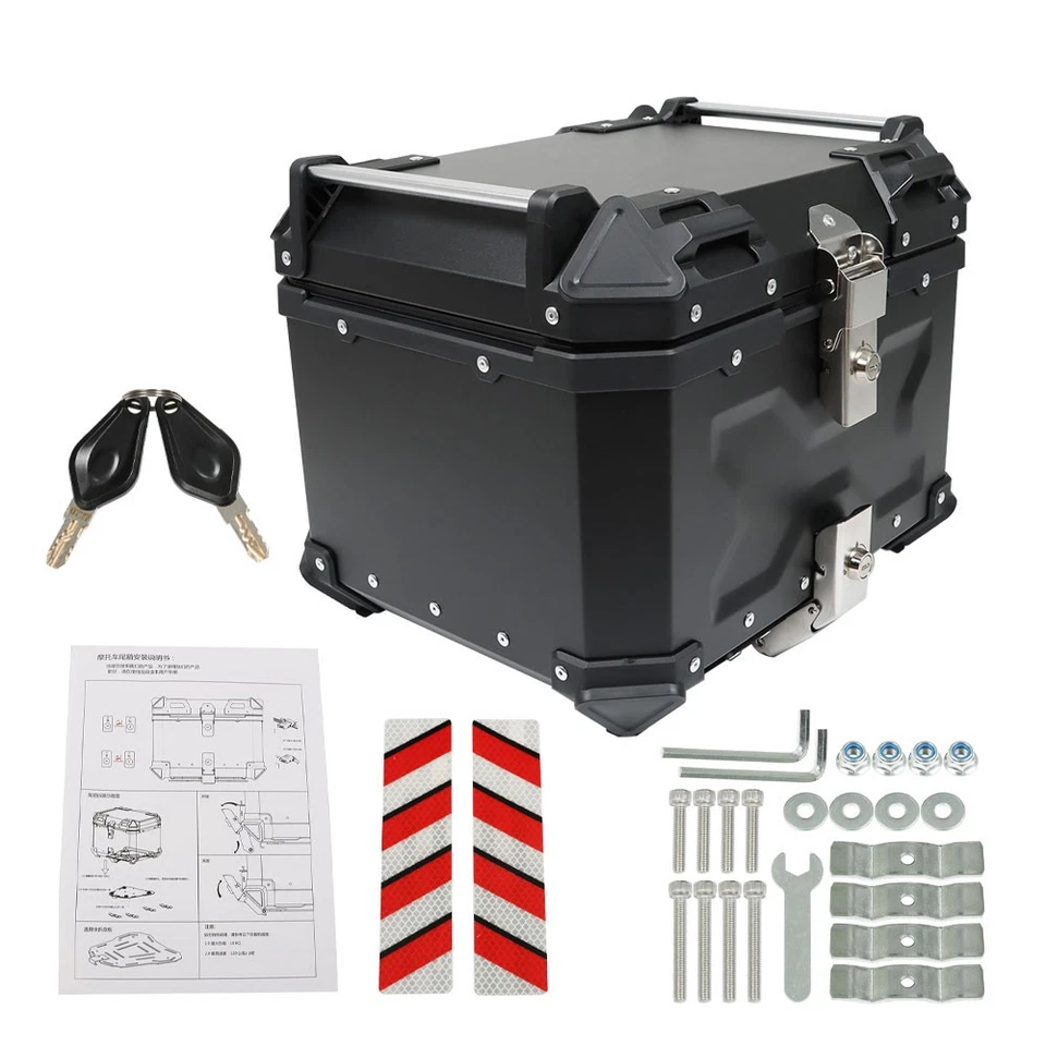 Tail Box Balck Motorcycle Luggage Waterproof Scooter Trunk Storage Top Case 45L - Image 3 of 4