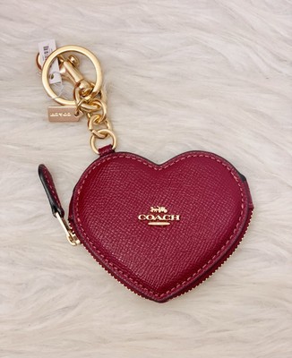 NWT Coach CP368 Heart Bag Charm IN Gold/Dark Ruby