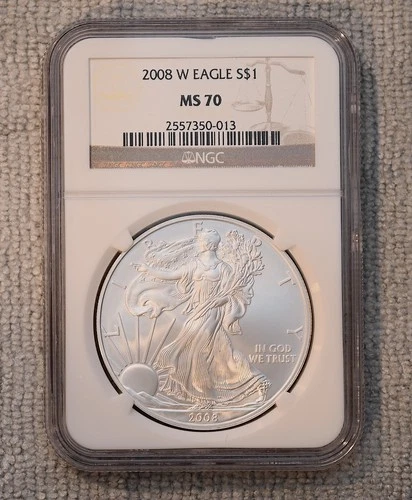 2008 W BURNISHED SILVER EAGLE NGC MS70 CLASSIC BROWN LABEL