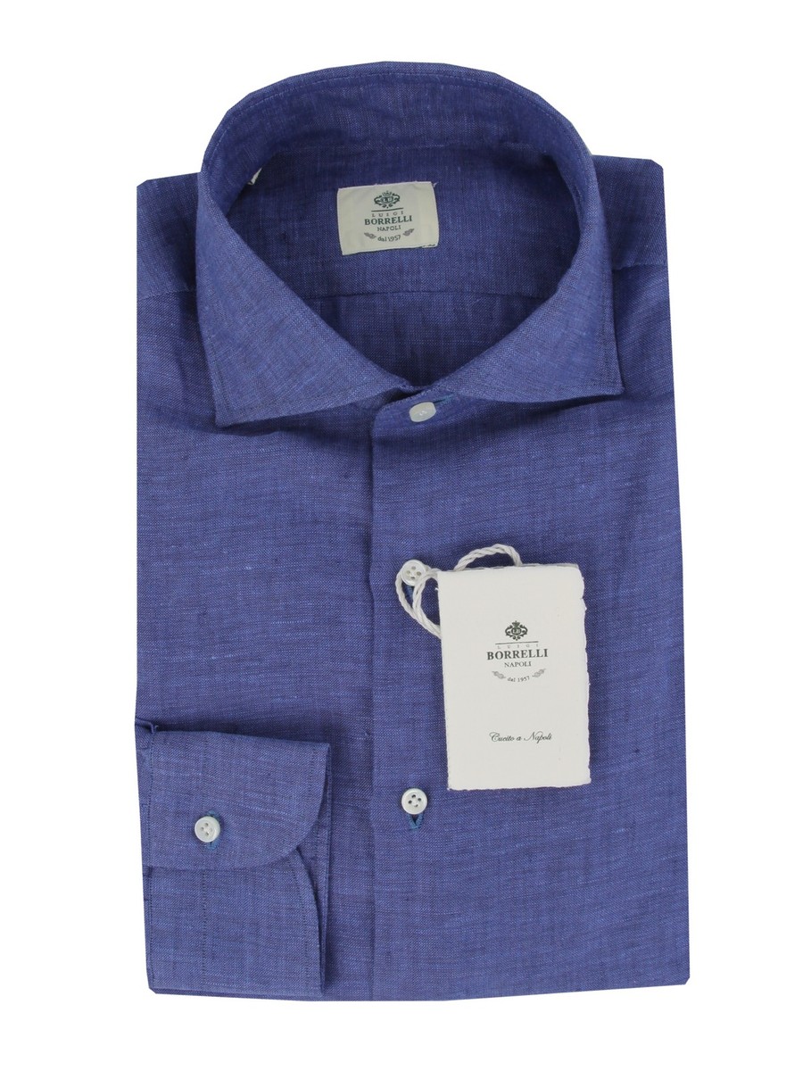 $500 Luigi Borrelli Blue Solid Linen Shirt - Slim - (LB125254) | eBay