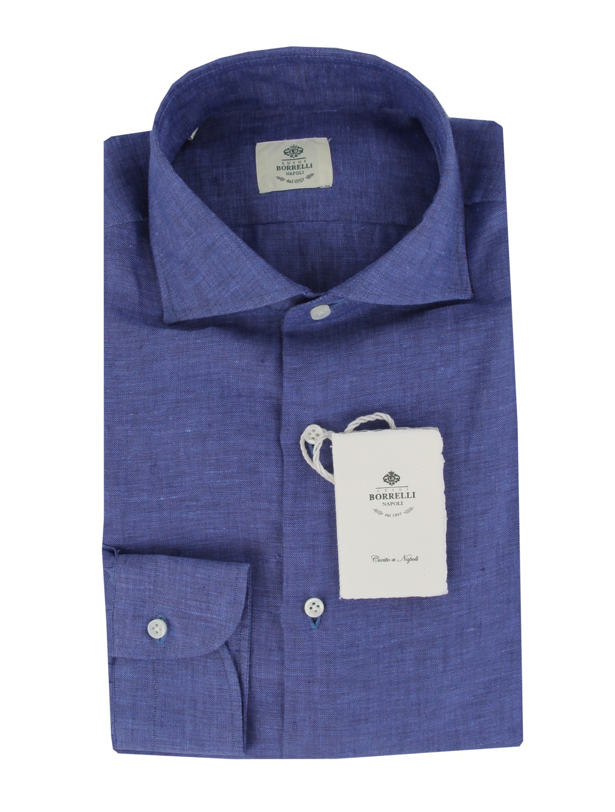 $500 Luigi Borrelli Blue Solid Linen Shirt - Slim - (LB125254) | eBay