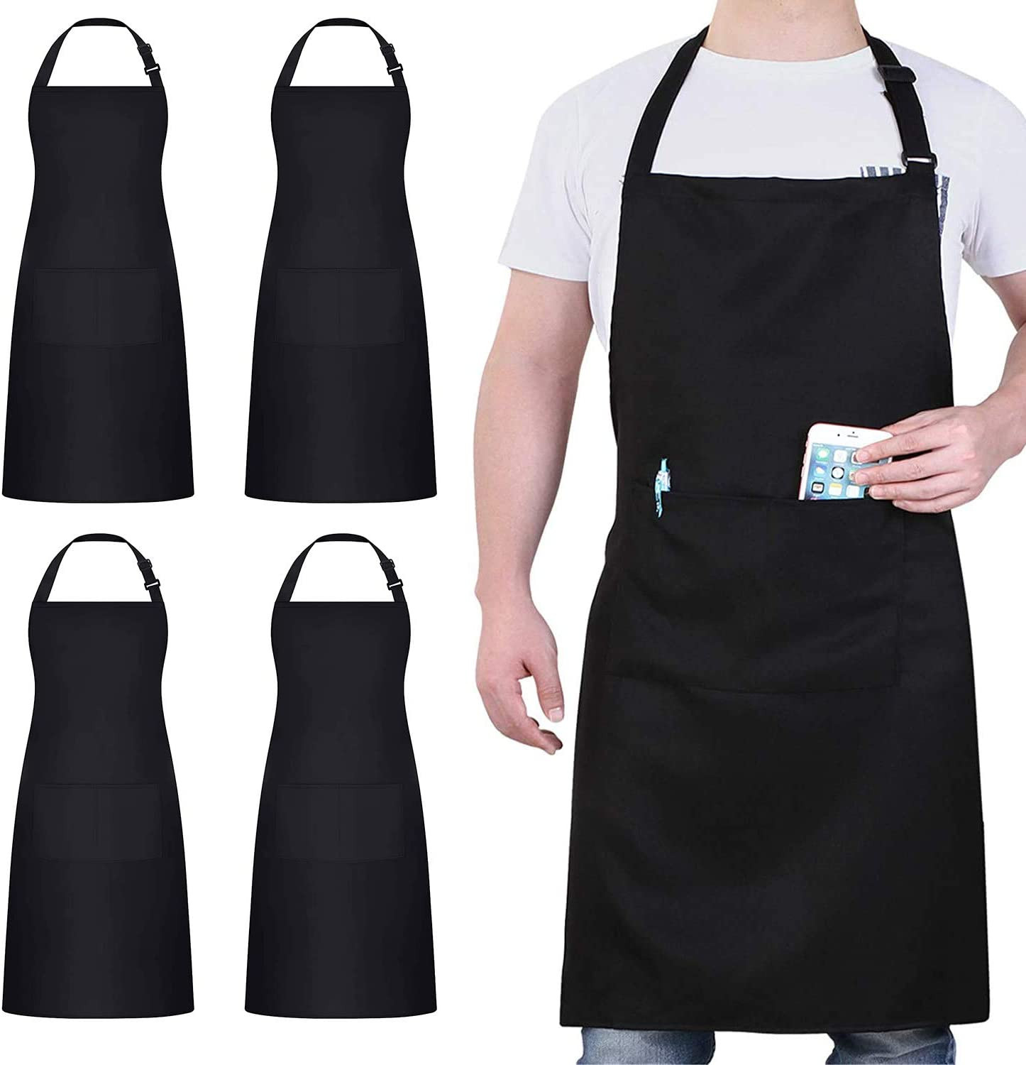 4x Grembiule da Lavoro Nero Impermeabile per Barista e Chef