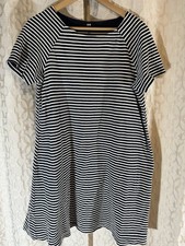 Uniqlo Size L Striped Mini Tunic Shirt Dress Navy White Long Sleeve Pullover