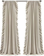 Lush Decor Reyna Ruffle Window Curtain Panel 54W x 84L Pack of 2 , Wheat