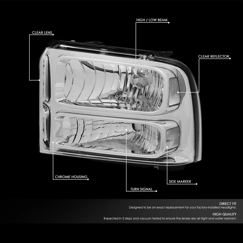 PARA FORD F250 F350 SUPER DUTY 05-07 CARCASA CROMADA FAROS ESQUINEROS TRANSPARENTES FAROS Foto 2 de 4
