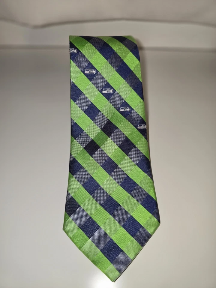 Corbata para hombre Seattle Seahawks con licencia NFL fútbol americano deportes a cuadros corbata azul Foto 2 de 4