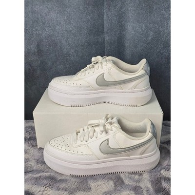 Nike Court Vision Alta White Metallic Silver Platform Sneakers Womens 7