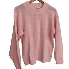 Vintage 80s Pink Butterfly Knit Sweater Pastel Size Large Made In USA