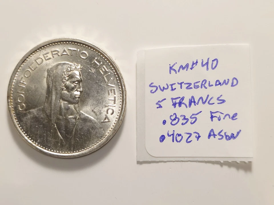 1966B 5 FRANCS SWITZERLAND HELVETIA BU 83.5% SILVER COIN - Image 3 of 4