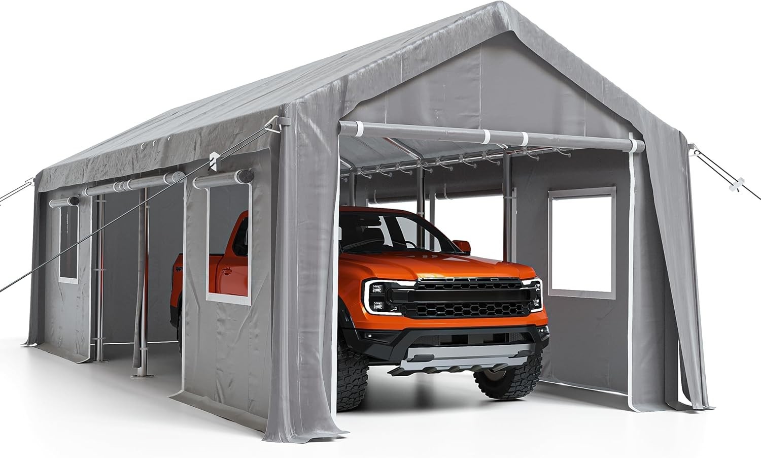 20'X10'X11' Windproof Carport Heavy Duty, Reinforced Poles & PE Canopy, Extra La