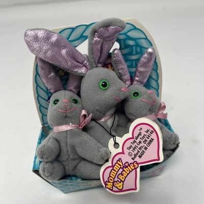 Vintage 1995 TINY TAG-ALONGS plush -Mommy & Babies Rabbits Mini set of 3 NEW