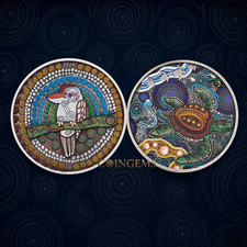 2024 & 2026 PerthMint Kaa-Kaa & Turtle Yaunati 2oz Silver Antiqued 2 Coin Set