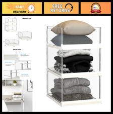 3 Pack Stackable Closet Organizers - Transparent Storage Shelves for Home Offi