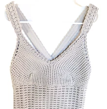 Athleta Crochet Babydoll Milkmaid Cross Back Bodycon Mini Dress Womens M Gray