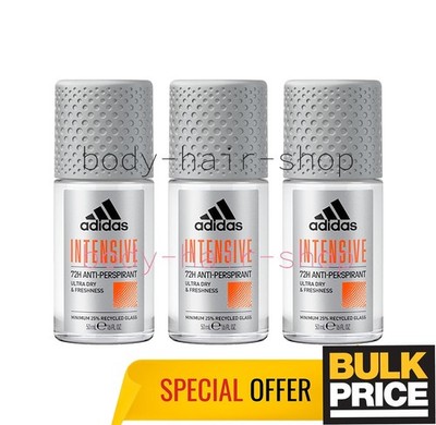Adidas Men Intensive Deodorant Roll-On 72H Sweat Odor Reliable Protection 3-Pack