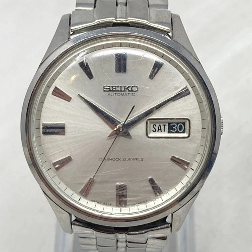 Vtg Seiko Automatic Watch Men 37mm Silver Tone Day Date 6619-9990 21 Jewel 6.75"