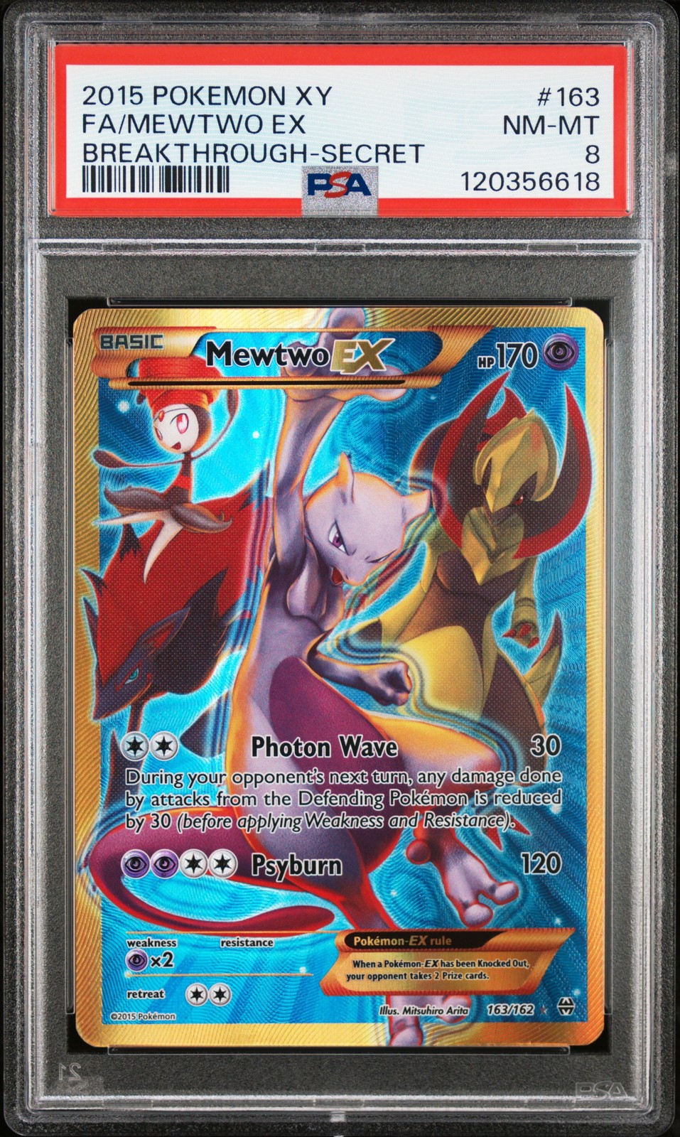 2015 POKEMON XY BREAKTHROUGH SECRET #163 FULL ART/MEWTWO EX PSA 8