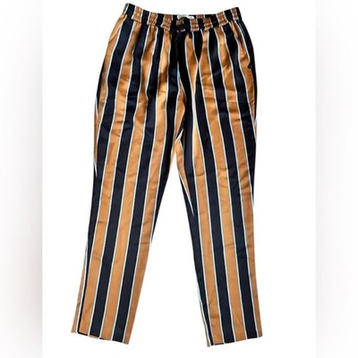 Scotch & Soda Striped Satin Pants Blue Mustard Straight Leg Drawstring Size 2