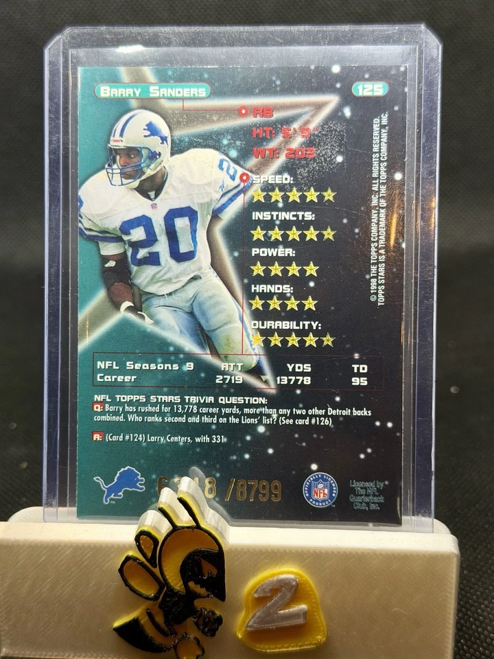1998 TOPPS STARS BARRY SANDERS #125 RED FOIL VERSION #/8799 DETROIT LIONS - Image 2 of 2