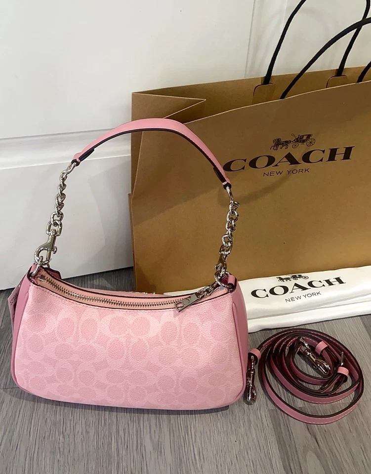 Bolso de hombro Coach Teri nuevo con etiquetas en lona exclusiva CV933 rosa polvoriento Foto 3 de 4