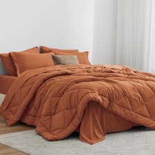 Soft  Lightweight King Size Comforter Set   7 Pieces in Modern Terracotta