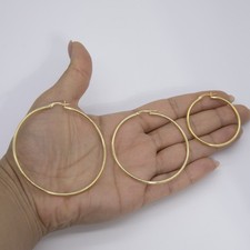 2mm Plain Polished Round Hoop Earrings 14K Yellow Gold-Plated Silver All Sizes