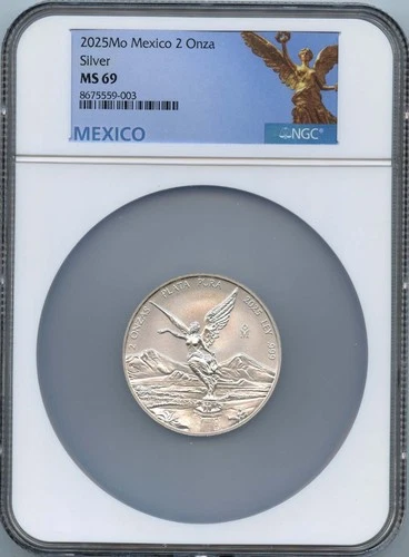 2025 Mo Mexico 2 Onza Libertad Silver NGC MS69 Low Mintage 200